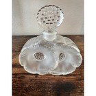 Vintage Art Deco Frosted Glass Perfume Bottle Floral Poppy Hobnail Stopper