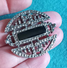 Vintage Art Deco Brooch Pin Silver Metal And Black Enamel