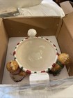 Gingerbread Christmas Candy  Bowl 3 Gingerbread Figurines Hand Painted 6    New