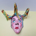 Mexican Wood  Carved Folk Art Mask  Vintage Moon And Sun With Three Horns