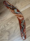 Vtg Hand-painted Aboriginal Boomerang Kangaroo Lizard Australian Brigalow Wood
