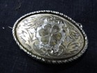 Vintage Nickel Plated Oval Belt Buckle With Flower  leaves rope Edge