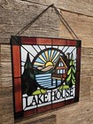 Lake House Stained Glass Window Panel Cabin Sunset Lake Wall Hanging Art Decor