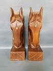 Pair Vtg 10  Carved Solid Wood Horse Head Bookends Dark Brown Euc 