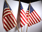 Lot Of 3 Vintage 48 Star American Flags Parade Style On Stick Gauze 16x11 Nos