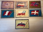 Antique Tobacco Cigar Box Felt Flannel Flags 1910 s Lot Of 7 Assorted Countries