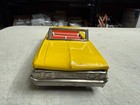 Vintage Japan Tin Litho Yellow Convertible Friction Car Red Plaid Interior 60s