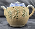 Japanese Pottery Teapot Meiji Blue Underglaze   Sharkskin Glaze Applied Moriage