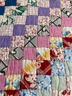 Vtg 1940s Feed Sack Trip Around World Quilt Signed Hand Quilted Patchwork 82x66