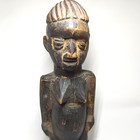 Tribal African Baule Statue Vintage Carved Primitive Black Wood Sculpture Art