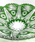 Bohemian Cut-to-clear Green Crystal Bowl Mid-century 10    Antique Vintage