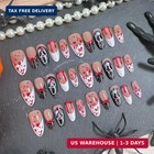 Halloween Press On Nails Almond Bloody French Tip Spider Web Ghost Nails