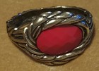 Antique Bangle Bracelet Chunky Wide Cuff Big Faceted Red Stone Brass Very Rare