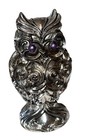 Rare Vintage Purple Eyed Silver Owl Franklin Mint Figurine Metal Fun