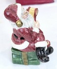 Vintage Fitz And Floyd Santa Present Salt   Pepper Shakers  checking His List 