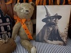 Steampunk Primitive Vintage Gothic Style Halloween Photo Witch Cat Hat Cape Sign