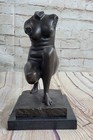 Real Bronze Sculpture Statue Signed Abstract Modern Art Female Nude Torso Decor