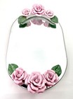 Vanity Mirror Tray Pink Porcelain Roses Oval China 13  Mcm 1960s C650
