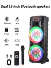 Portable Dual 12  Bluetooth Party Speaker  w mic Remoter aux usb tf led Light