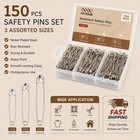 Safety Pins - 150 Pcs Safety Pins Assorted - 3 Different Sizes - Silver