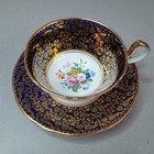 Vintage Aynsley Teacup And Saucer Bluish-purple And Gold Floral Motif