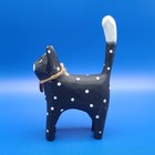Charming Wooden Black White Spotted Cat Ring Holder Or Figurine Free Shipping