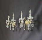 Vintage Pair Of French Empire Brass Crystal 2 Light Sconces Wall Lights 