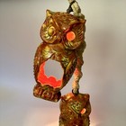 Vtg 1960-70s Ceramic Owl Lantern Macrame Swag Lamp Hanging Light Mcm Ooak