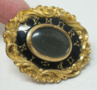 Victorian Antique Tight Woven Black Hair Mourning In Memory Of Brooch Pin Gold