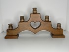Vintage Wooden Heart Candelabra Brown Five Stem Cottagecore Wood Candle Holder 