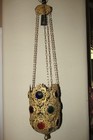 Antique Vintage Cut Stamped Brass Beveled Glass Jewels Hanging Candle Lamp Light