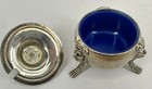 Vintage Silver-plated Mustard Pot Cobalt Liner Victorian Figural Feet