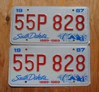 1987 South Dakota License Plates Set - Centennial Mt Rushmore License Plate Pair