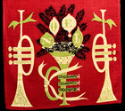 Unused 1956 Tammis Keefe Linen Tea Towel Holiday Horns In Red