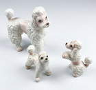 Vtg 1960 s Miniature Bone China Family Of 3 White Poodle Dogs  Made In Japan