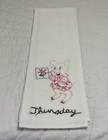 Vintage Kitchen Dish Towel  Cotton  Hand Embroidered  Thursday  Pig  Flower