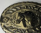 Vintage Metal Brass Tone Lucky Horseshoe Belt Buckle Horse Head Western Cowboy