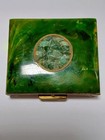 Vintage Bakelite Green Jadeite Brass Case Card Holder  Compact 1930 1950s