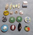 18 Vintage Antique Painted Glass Picture Buttons Various Shapes Sizes Colors