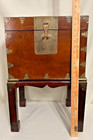 Chinese Trunk Storage Chest Table On Stand Wood Brass
