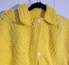 Groovy 70s Vintage Hand Knit Bright Yellow Button Front Poncho Cape S m Fringed