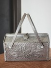 Rare Vtg Aluminum Box Bag Double Handle Purse Hammered floral Embossed repousse 