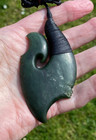 Superb N Jerry Nz Arahura Pounamu  Greenstone Jade Engraved Maori Hei Matau Hook