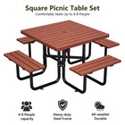 46  Outdoor Square Steel Frame Picnic Table W 4 Built-in Benches   Umbrella Hole