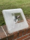 Vtg Art Deco Mcm Semi Flush Mount Glass Ceiling Light Frosted White Starbursts