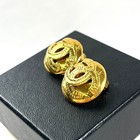 Chanel Cc Coco Logo Earrings Matelase Gold Vintage Authentic Accessory Japan