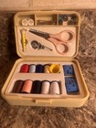 Travel Travel Sewing Kit Set  Beige Plastic Case W  Scissors  Thread  Tape