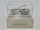 Perry Ellis Portfolio Men s Silver Metal Tie Clip   Cufflinks 3-piece Set