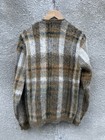 Vintage 1960s Arrow Cum Laude Mohair Cardigan Sweater Large Shaggy Plaid Knit