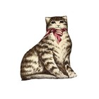 Vtg Tabby Cat Shaped Pillow 3d Cottage Country Granny Kitsch Kitty Kitten Bow